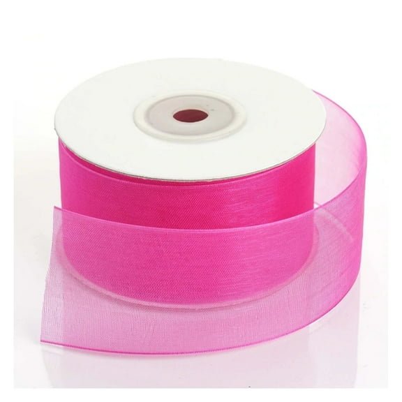 1.5" Wide Fuschia Sheer Organza Ribbon (Not Wired) - 25 Yard Spool