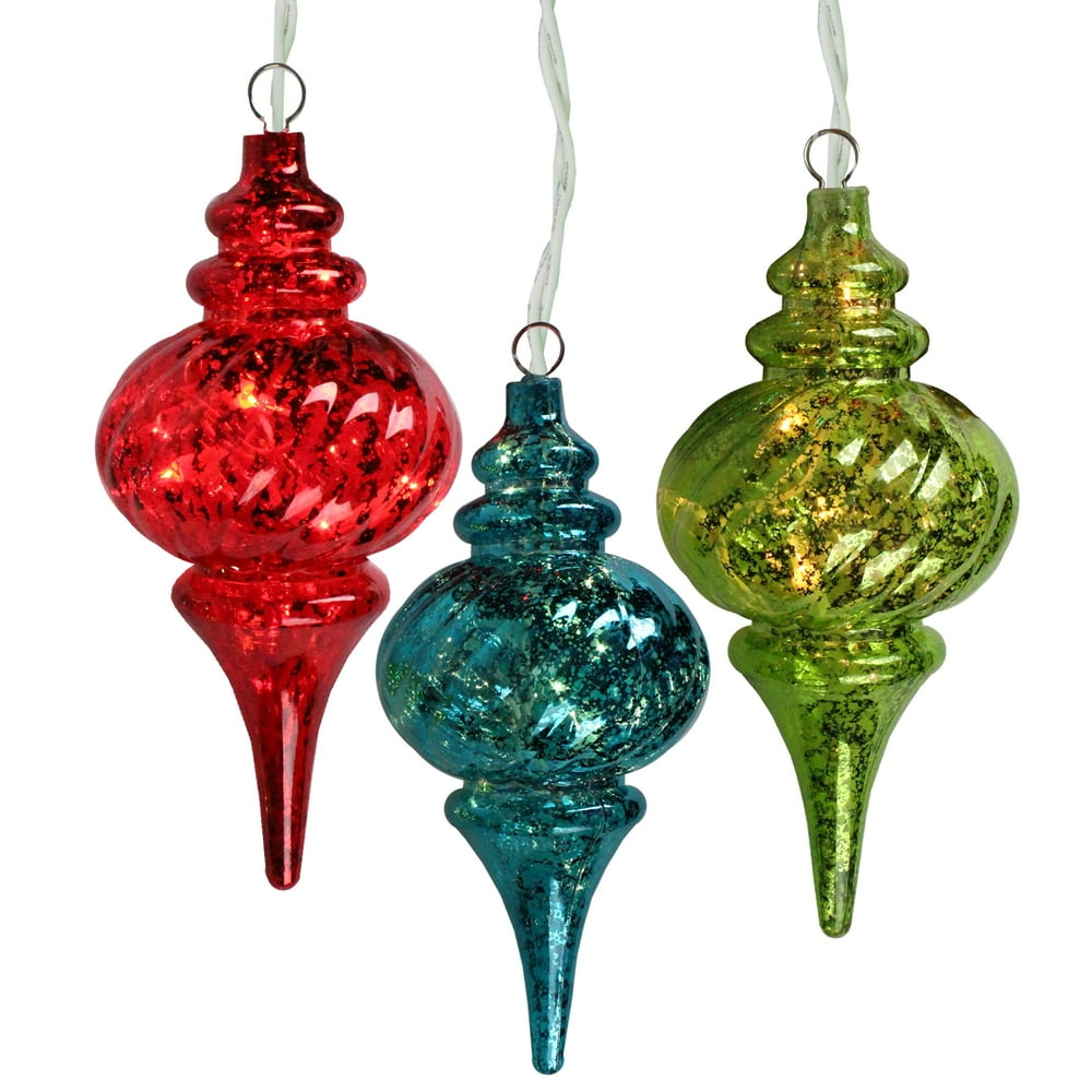 Penn 3pc Mercury Glass Finish Finial with Clear Lights Christmas