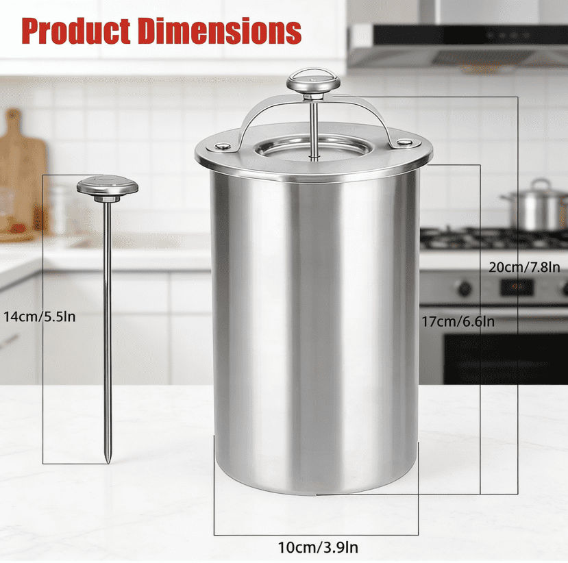 Upgrade Stainless Steel Deli Meat Press with Thermometer & Spring Mechanism, Maker Lunch Meats Presss for Healthy Home Cooking , Stainless Steel Ham Press Maker