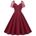 thumbnail image 2 of Antinious Women Solid Mesh Splicing Camis Sleeveless V-Neck Formal Party Dresses,Wine,XL, 2 of 5