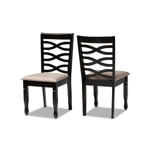Baxton Studio Lanier Modern and Contemporary Sand Fabric Upholstered Dark Brown Finished 2-Piece Wood Dining Chair Set