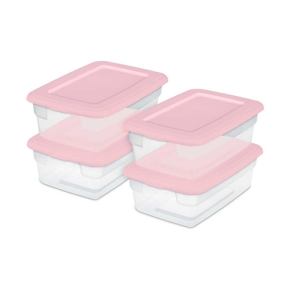 Sterilite Plastic Set of (4) 12 Qt. Storage Boxes Blush Pink Walmart
