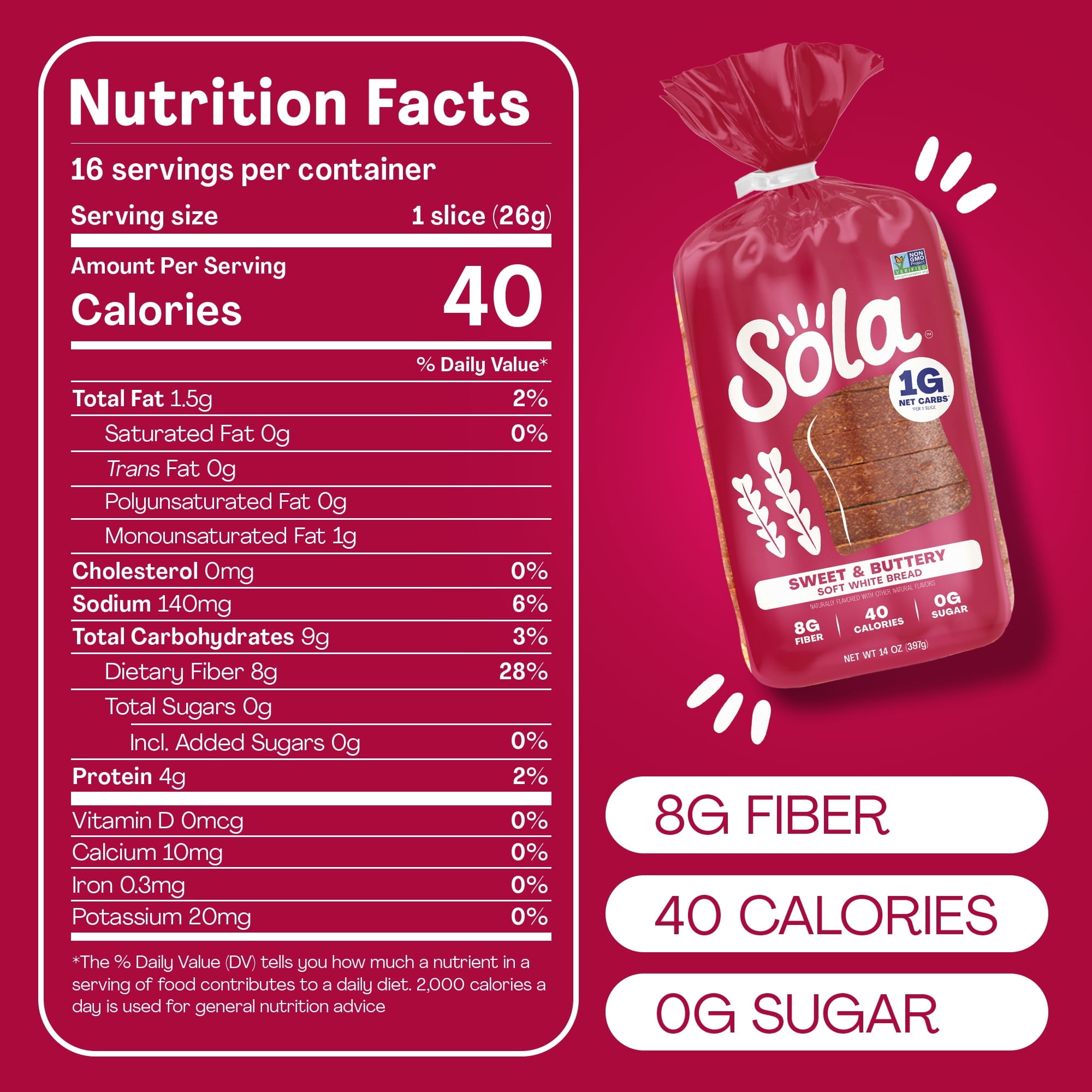 Sola Sweet & Buttery, Complete Sola Sweet & Buttery, Complete 10g protein Soft Baked Regular White Bread Loafs