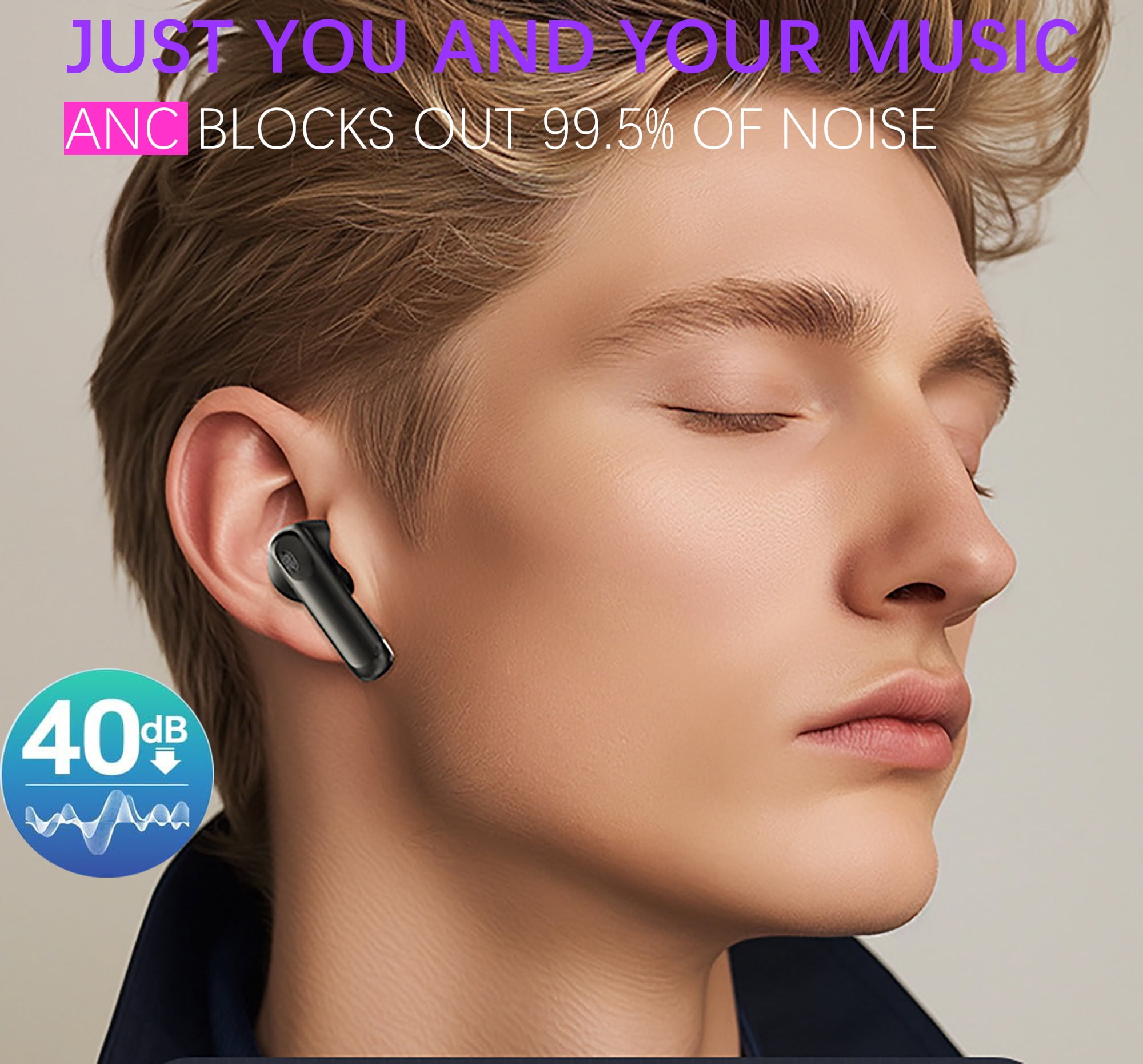 Wireless Earbuds Bluetooth Headphones, EarBuds with Touch Screen, ANC Noise Cancelling Transparency Mode, 40H Stereo Deep Bass, IPX7 Waterproof, Clear Calls, 5 EQ for iOS Android