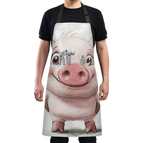 Cartoon Cute Pig Chef Kitchen Apron with Pockets for Women Waterproof Aprons for Cooking Baking