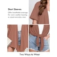 thumbnail image 3 of SHOWMALL Women's Plus Size Short Sleeve Shrugs & Boleros, Light Coffee 3X Open Front Lightweight Cardigan Kimono Jacket for Spring Summer Fall, 3 of 7