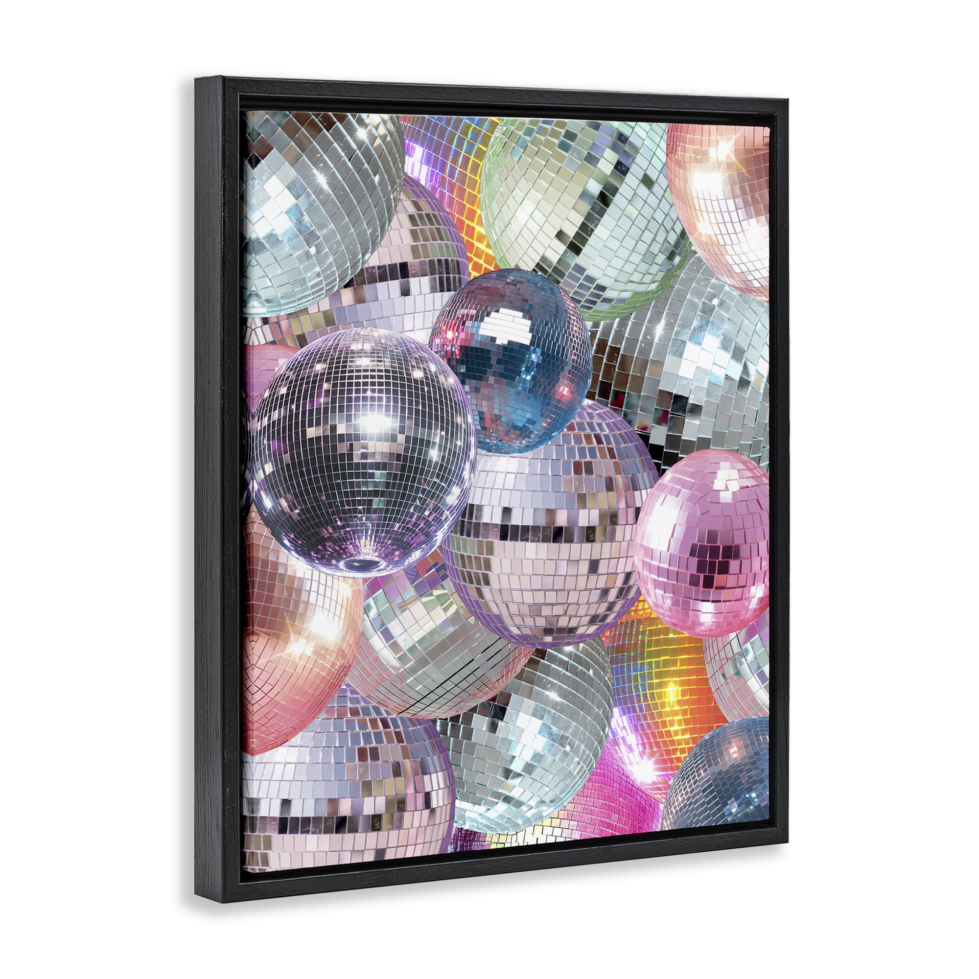 Stupell Industries Pastel Disco Balls Cluster Entertainment Painting Black Floater Framed Canvas Art Print Wall Art, 17 x 21