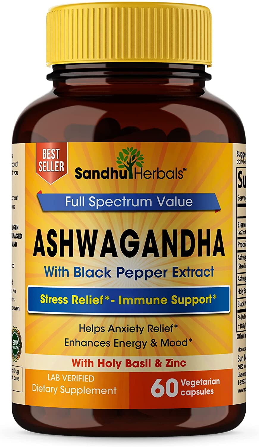 Sandhu Herbals Ashwagandha with Zinc Black Pepper Extract 60 Capsules