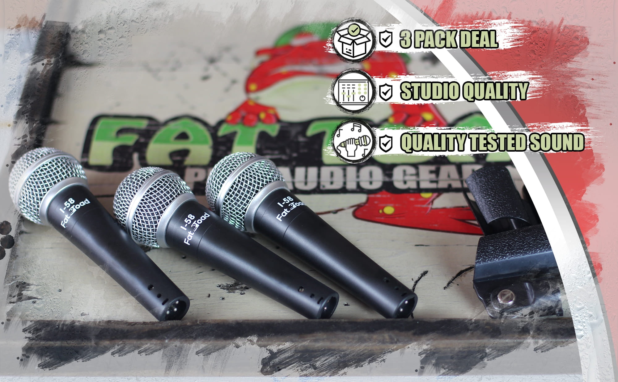 Fat Toad Vocal Handheld Microphones & Clips (3 Pack) - Professional Cardioid Dynamic, Unidirectional Mic Singing - Microphone Designed for Music Stage Performances & Studio Recording or PA DJ Karaoke
