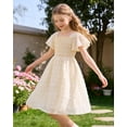 thumbnail image 4 of Aridak Girls Chiffon Dress Flutter Ruffle Short Sleeve Kids Square Neck Frocks Beige 6-13Y, 4 of 7