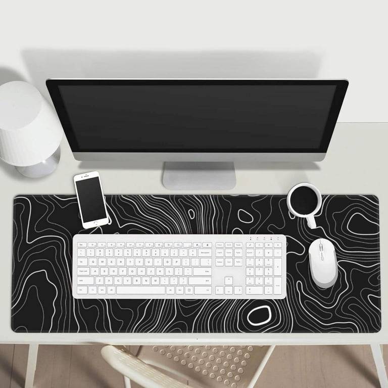 Topographic Map Large Gaming Mouse Pad, Extended Big Keyboard Cool Mouse Mat, Long Computer Gaming Black Mousepad For Home Office Work Desk Stitched Eges Non-Slip Base Mouse Pads Mat XL
