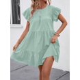 thumbnail image 6 of Mint Green Solid Ruffle Hem Smock Dress With Flutter Sleeves For Casual Holiday Wear, 6 of 6