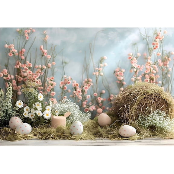 Mehofond Spring Easter Flower Hay Grass Photography Backdrop Baby Shower Kids Birthday Background Photo Studio Photoz Props