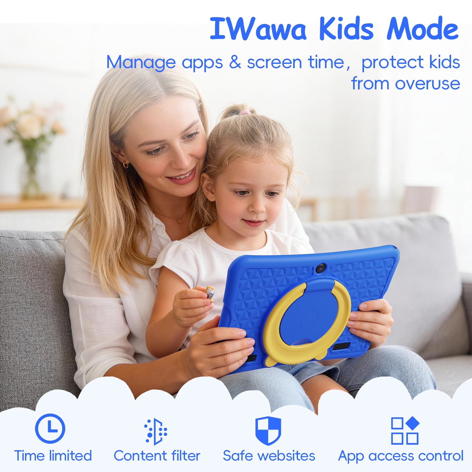 10.1" Android 15 Kids Tablet, 6GB+32GB & Dual Camera Tablet for Kid, 6000mAh，Parent Control, Child Education Tablet with WiFi(Blue)