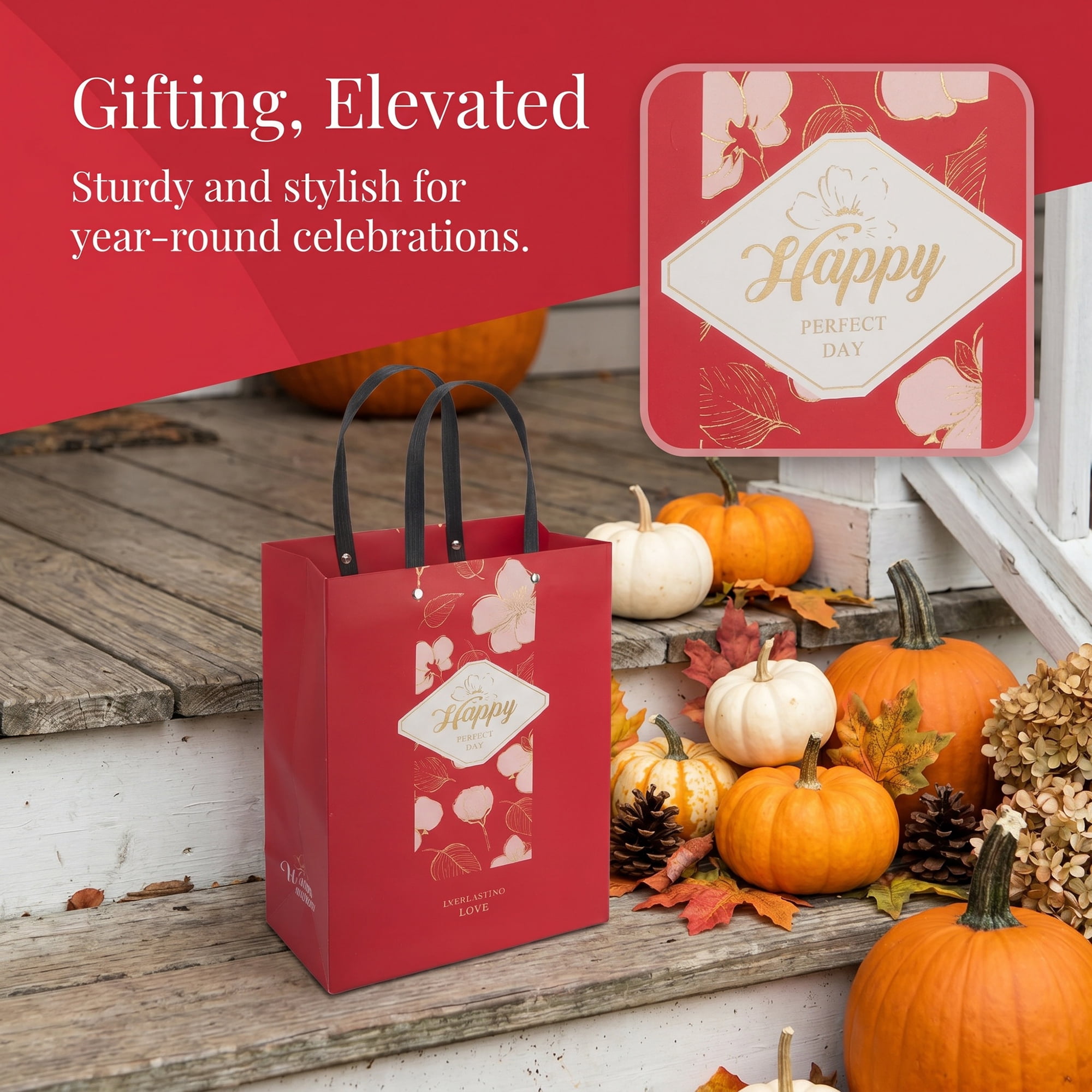 Unique Bargains Medium Gift Bags with Wide Flat Bottom for Occasions Red 8.5" x 4.3" x 11"
