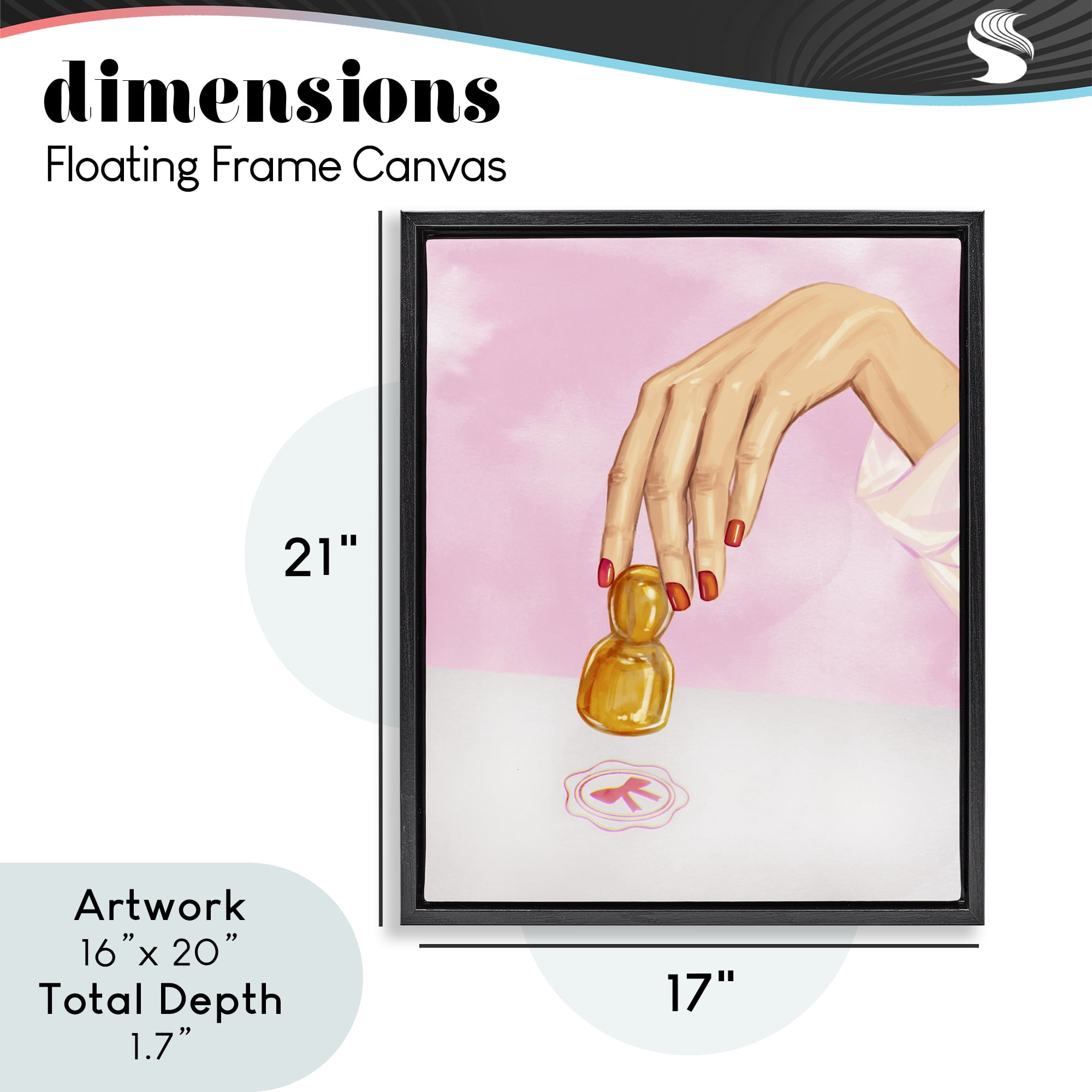 Pink Bow Fashion Stamper Black Framed Floater Canvas Wall Art, design by Ziwei Li