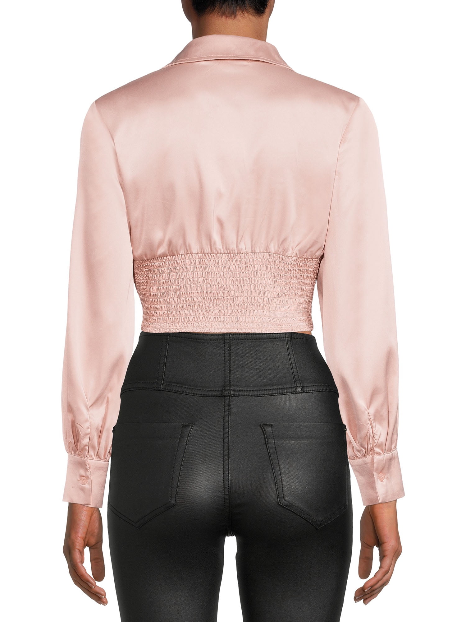 Crave Fame Women's Junior’ Long Sleeve Open Collared Corset Top