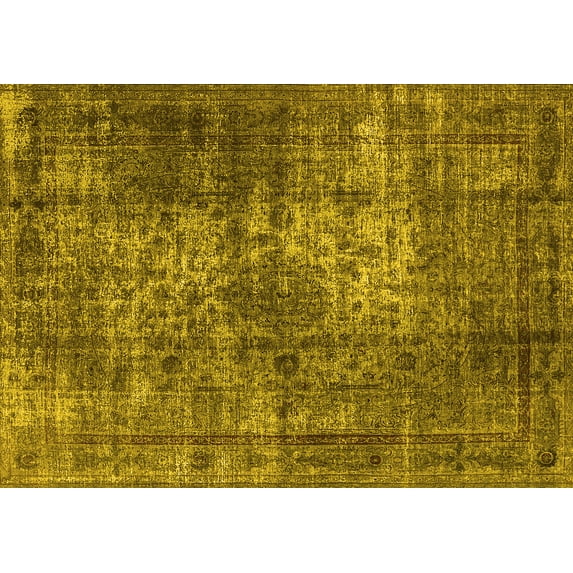 Ahgly Company Machine Washable Indoor Rectangle Oriental Yellow Industrial Area Rugs, 8' x 12'