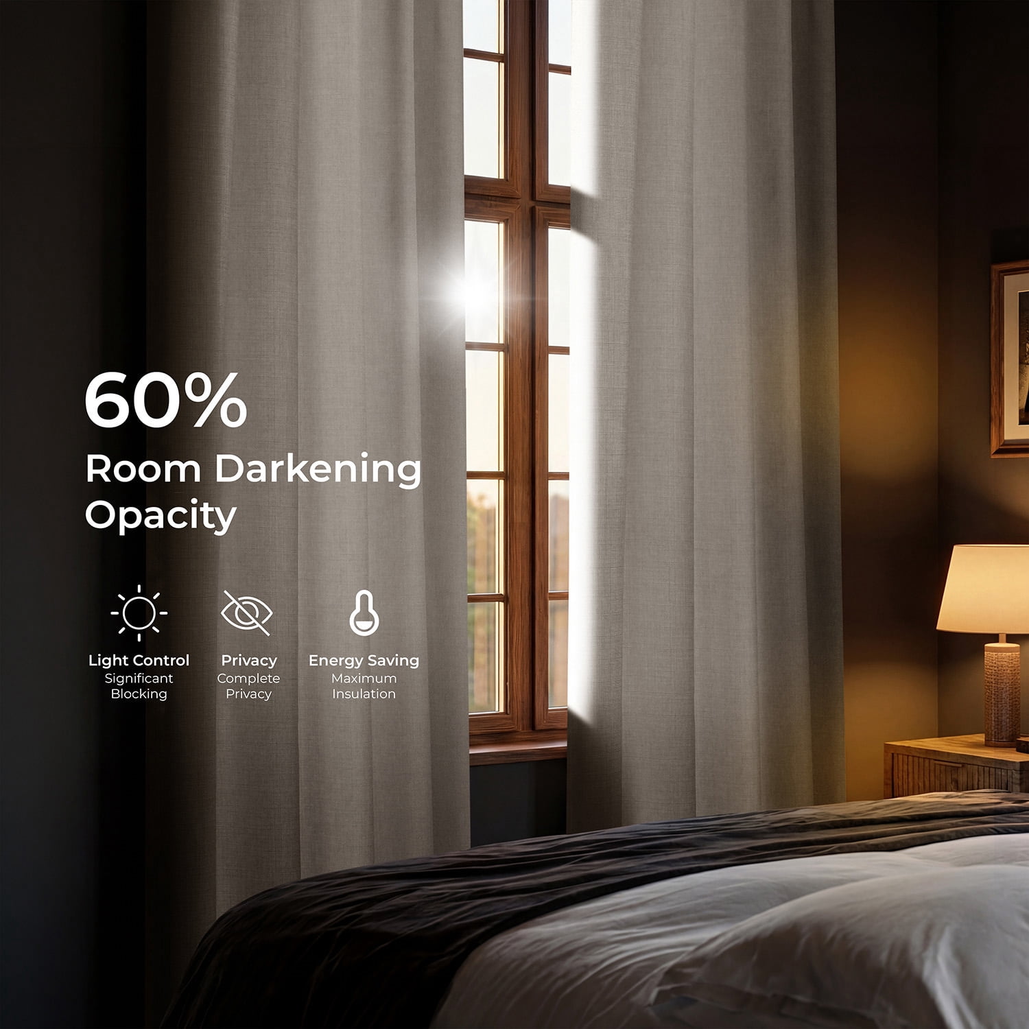 Half Price Drapes Parchment Cream Faux Linen Room Darkening Curtains for Bedroom(1 Panel),50W X 108L