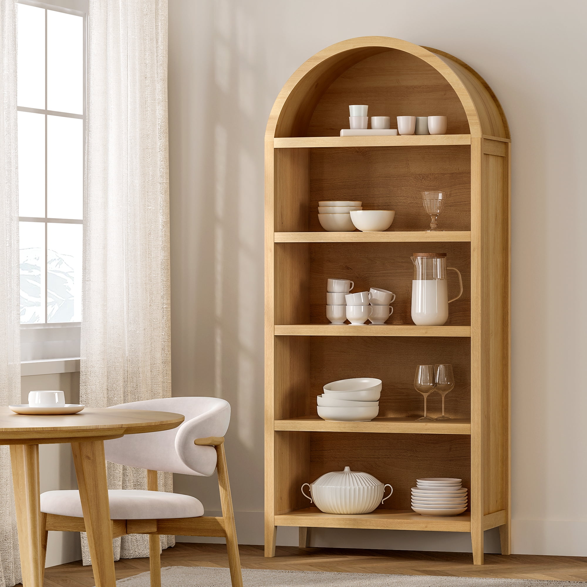 EYYTHUNG 5-Tier Arched Bookcase with Adjustable Shelves, 71" Tall