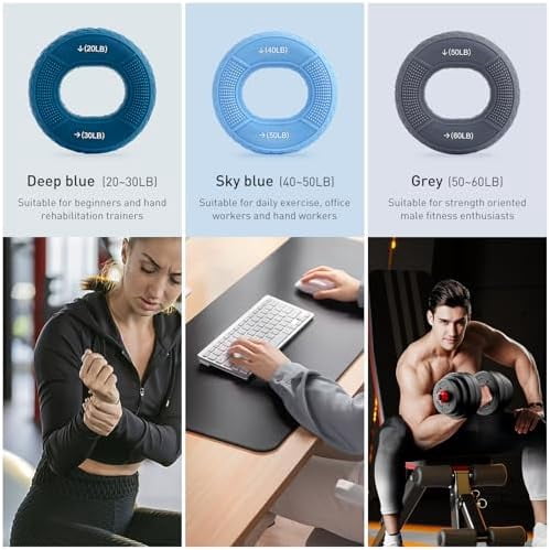Hand Grip Strengthener, Grip Strength Trainer, Fingers Exerciser - Silicone Rings for Muscle Training Sports Rock Climbing Finger Rehabilitation Training,Hand & Wrist Muscles Trainer Stress Relie