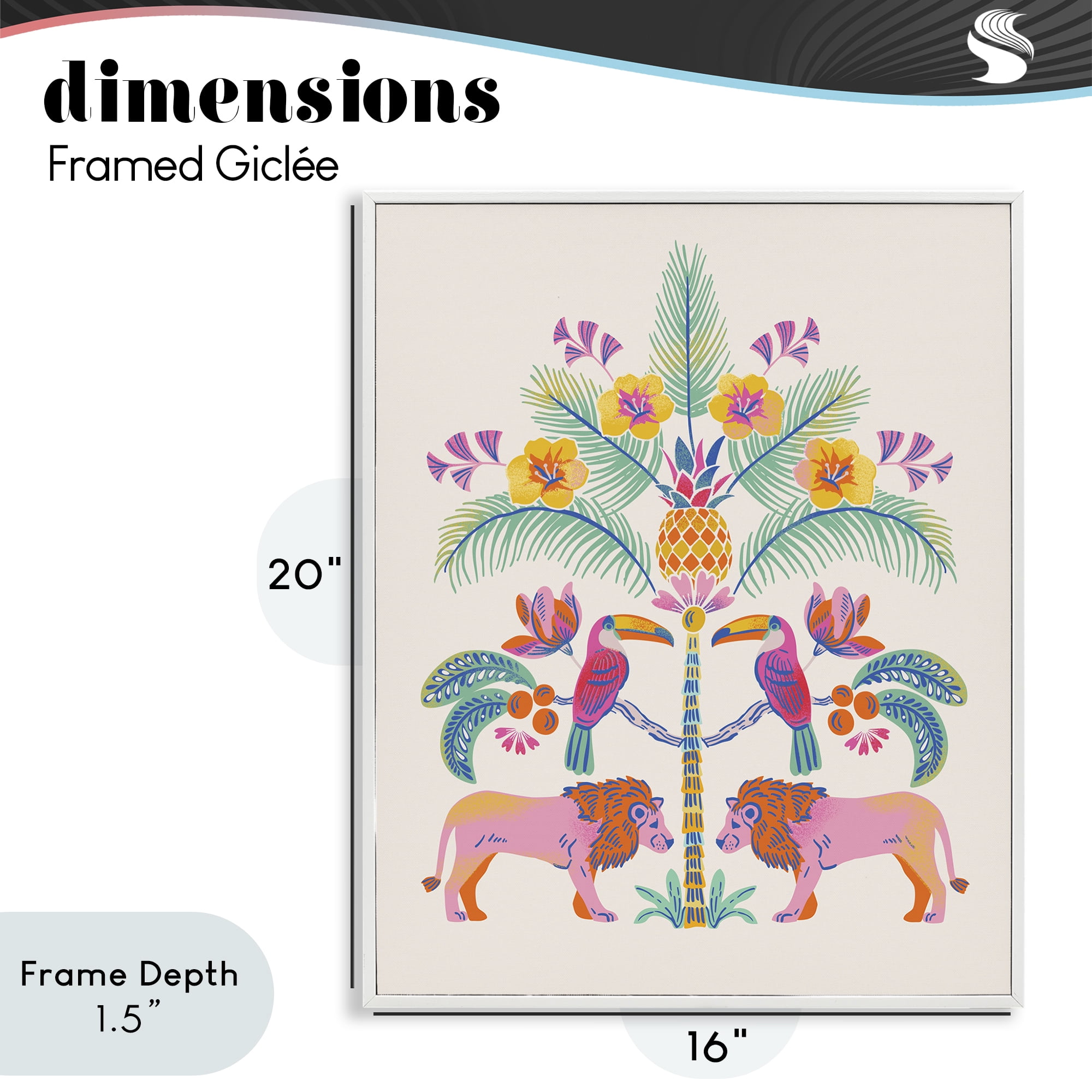 Stupell Industries King of Jungle Symmetry White Framed Giclee Art, design by Riley Hutchens