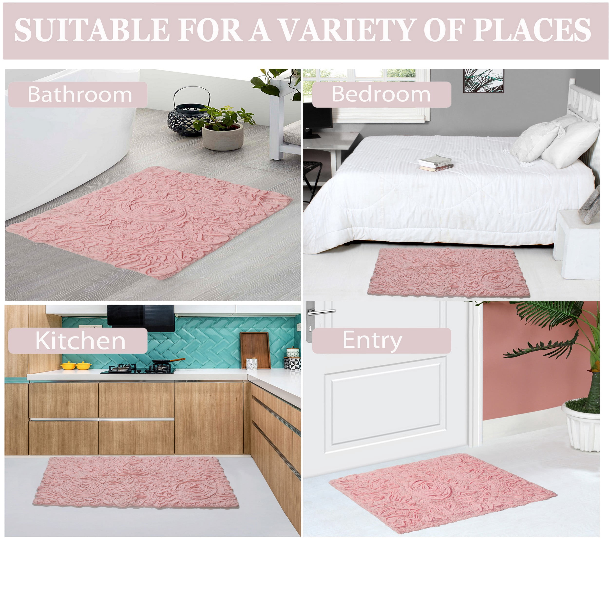 Home Weavers Bell Flower Collection Bathroom Rug 100% Cotton Tufted Bath Rugs, Soft Absorbent Bath Rugs, Non-Slip Bath Mats, Machine Washable, Bath Mats for Bathroom Floor, 24"x40" Rectangle, Pink