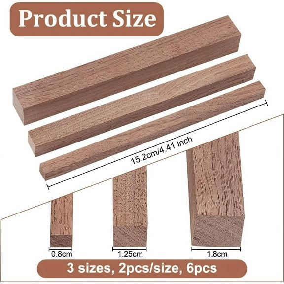 6Pcs 8/13/18mm Walnut Square Dowel Rods Wooden Sticks 6 Inch Long Unfinished Wooden Square Dowel Rods Wood Craft Sticks Wood Sticks for DIY Crafts Model Making
