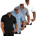 thumbnail image 3 of Chemises d'Été en Lin pour Hommes à Manches Courtes, Unies, Décontractées, Amples, Robe, Hauts Doux, T-Shirt, 3 of 5