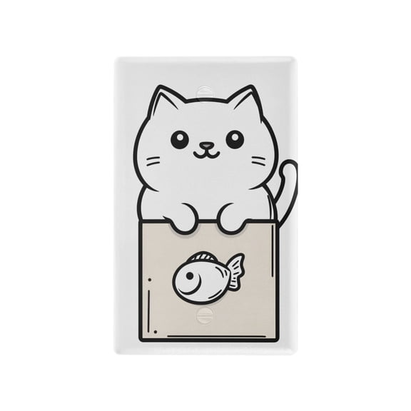 Yayeee Blank Wall Plate Cover 1-Gang 4.5"x2.7" Home Unused Decorative Outlet, Beige Chubby Cat