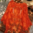 thumbnail image 3 of Karymi Going Out Tops Boho Beach Crochet Hollow Out 3/4 Bell Sleeve Cover Up Top, Scalloped Neck Tassel Fringe Knit Shrug, Sheer Crochet Pullover Cardigan Short Sleeve Shirts for Women, 3 of 6