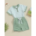 thumbnail image 3 of Hirigin Newborn Baby Boy Girl Clothes Set Ribbed Short Sleeve Striped Romper Top and Shorts 3 6 9 12 18 Months Casual Summer Outfits, 3 of 8