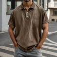 thumbnail image 2 of Adult Mens Polo Shirts Short Sleeve Button Tees Shirts Loose Fit Brown Men Clothes, 2 of 4
