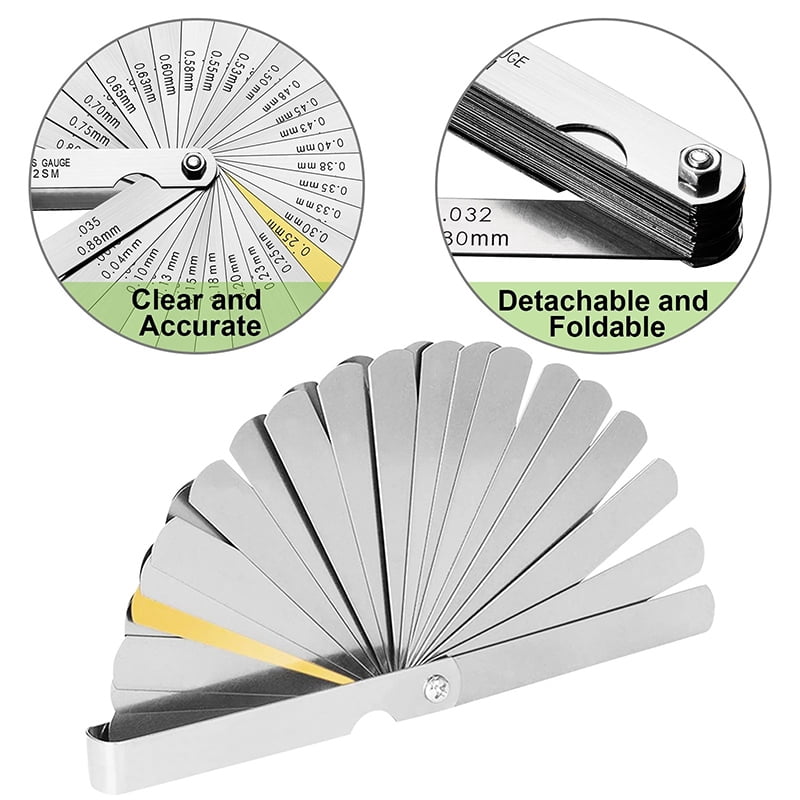 32 Blades Alloy Metric Gap Range Finder Feeler Gauge Valve Teaching Feeler Gauge 0.04-0.88 mm Gap Copper Sheet Measuring Tool ,Corrosion-Resistant