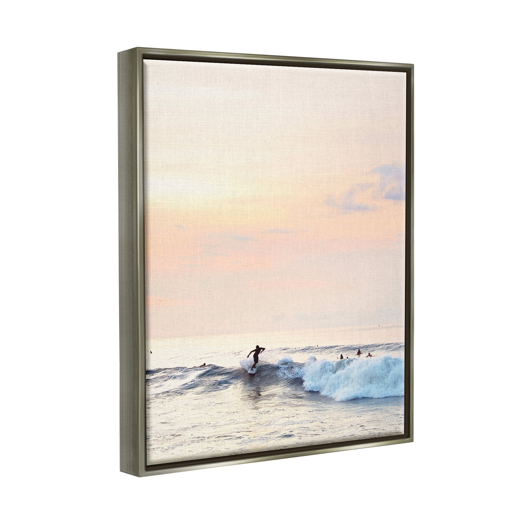Stupell Industries Sunset Surfer Photography Nature Photography Gray Floater Framed Art Print Wall Art, 25 x 31