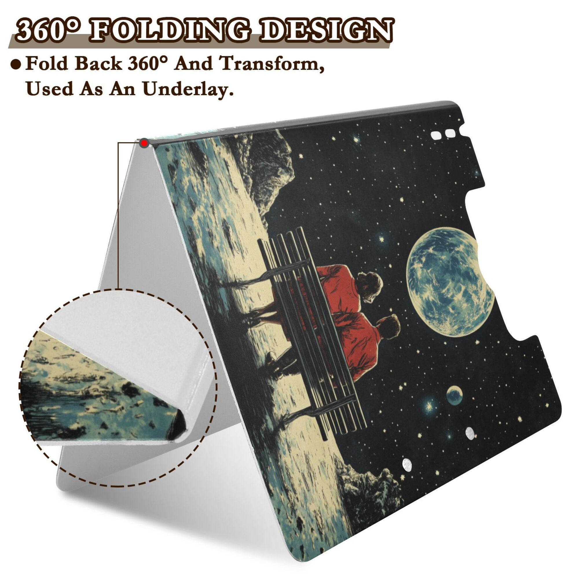 FORMRS A4 Clipboard Folder with Pen Holder Horizontal Foldable School Office Binder, Red Sitting on The Moon