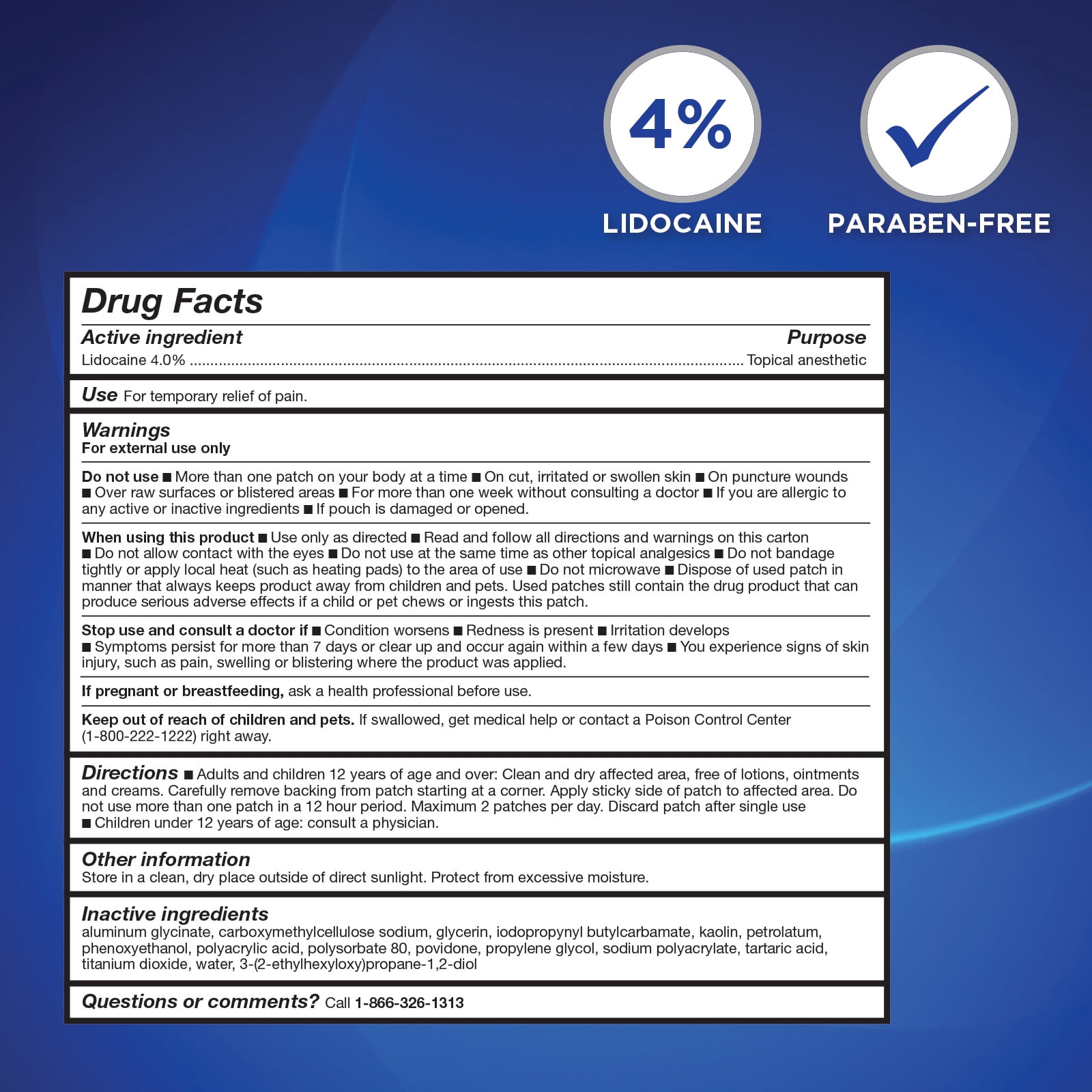 HealthWise Lidocaine Pain Patch | 4% OTC Lidocaine | 18-Count | Paraben-free Formula | Temporarily Soothes Minor Aches and Pains | Unscented | Flexible Application
