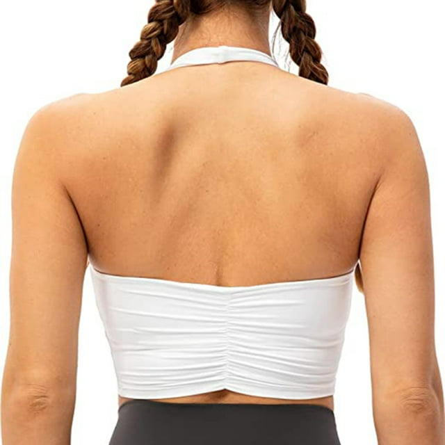 Sujetador deportivo halter para mujer - Bralette de yoga a prueba de golpes, material de nailon, tallas S-XXL
