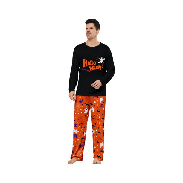 Nvse 2 Pieces Loungewear Sleepwear Family Matching Halloween Pajamas Set, Halloween Pumpkin Print PJs Setsfor Adults &boys&girls Ghost/Pumpkin Prints Black Top for S
