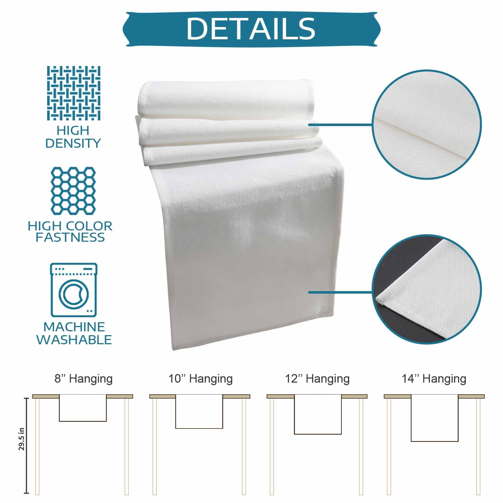 nqOlkjepod White Table Runner 90 Inches Long Farmhouse Dress Scarves, Pure White Solid Color Simple Minimalism Art Dining Tablerunner for Coffee Table/Kitchen Island/Party Décor, 13" x 90"