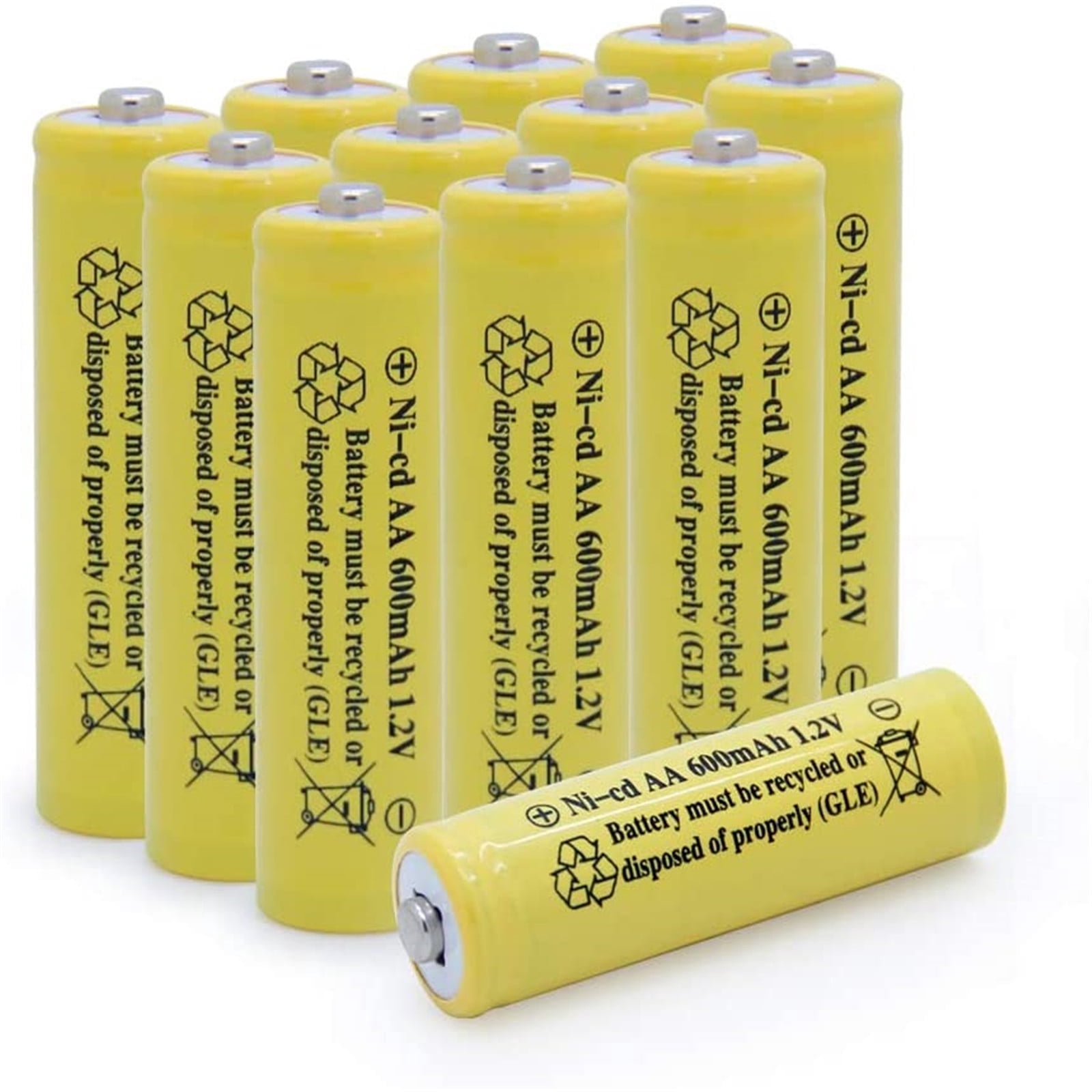 (12- Pack)Solar Light Batteries AA NiCd AA 600mAh 1.2V Rechargeable for Garden Lights Remotes Mice