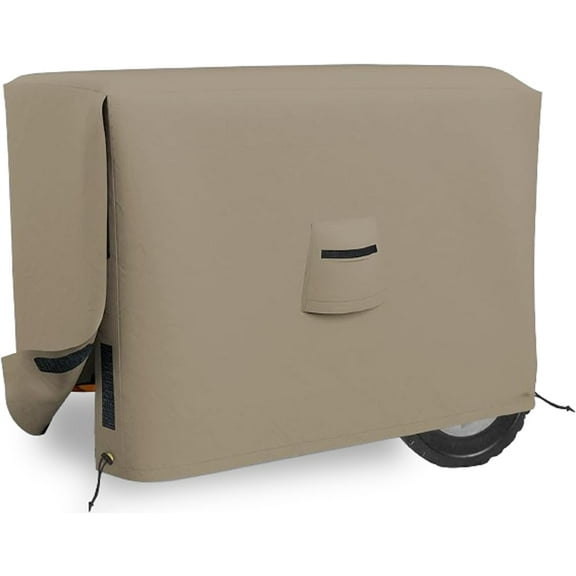 COVERS&ALL Outdoor Generator Cover, 12 Oz Waterproof UV & Weather Resistant, Universal Portable Equipment Machinery Storage Protector with Air Vents Velcro & Drawstrings (20"L x 15"W x 17"H, Beige)