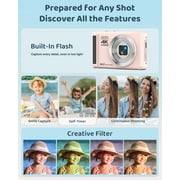 SEREE Digital Camera 4K 64MP 16X Zoom Autofocus Compact Youtube Camera with 32GB SD Card and 2 Batteries Pink