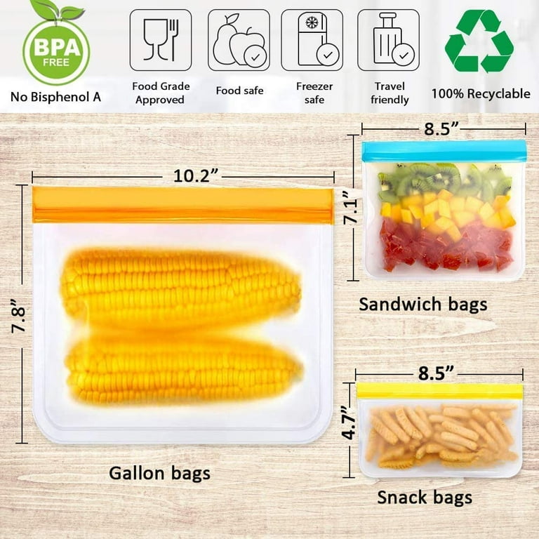 Reusable Storage Bags, BPA Free PEVA Reusable Freezer Bags,Reusable Gallon  Bags, Reusable Sandwich Bags, Silicone Food Bags for Women, Men and Kids…  (20Pack-8 Gallon +6 Sandwich +6 Snack) 