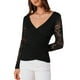 thumbnail image 2 of INSPIRAR CHIC Blusas Casuales de Manga Larga de Encaje de Malla con Cuello en V Floral para Mujeres Talla S Negra, 2 of 5