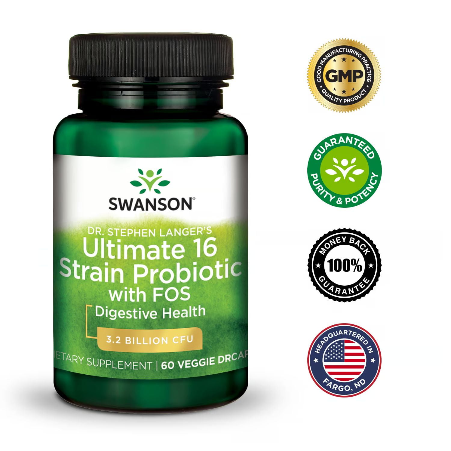 Swanson Ultra Probiotic Capsules with 16 Strains and FOS for Digestive and Colon Health, 4-Pack
