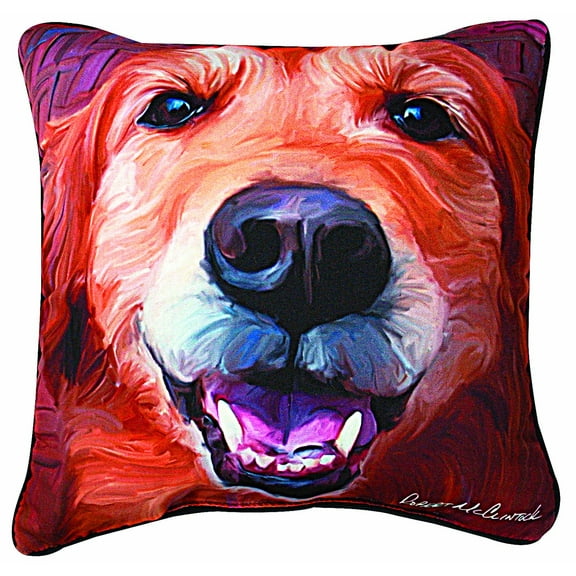 Manual Nutmeg Golden Retriever Paws and Whiskers Decorative Square Pillow, 18-Inch