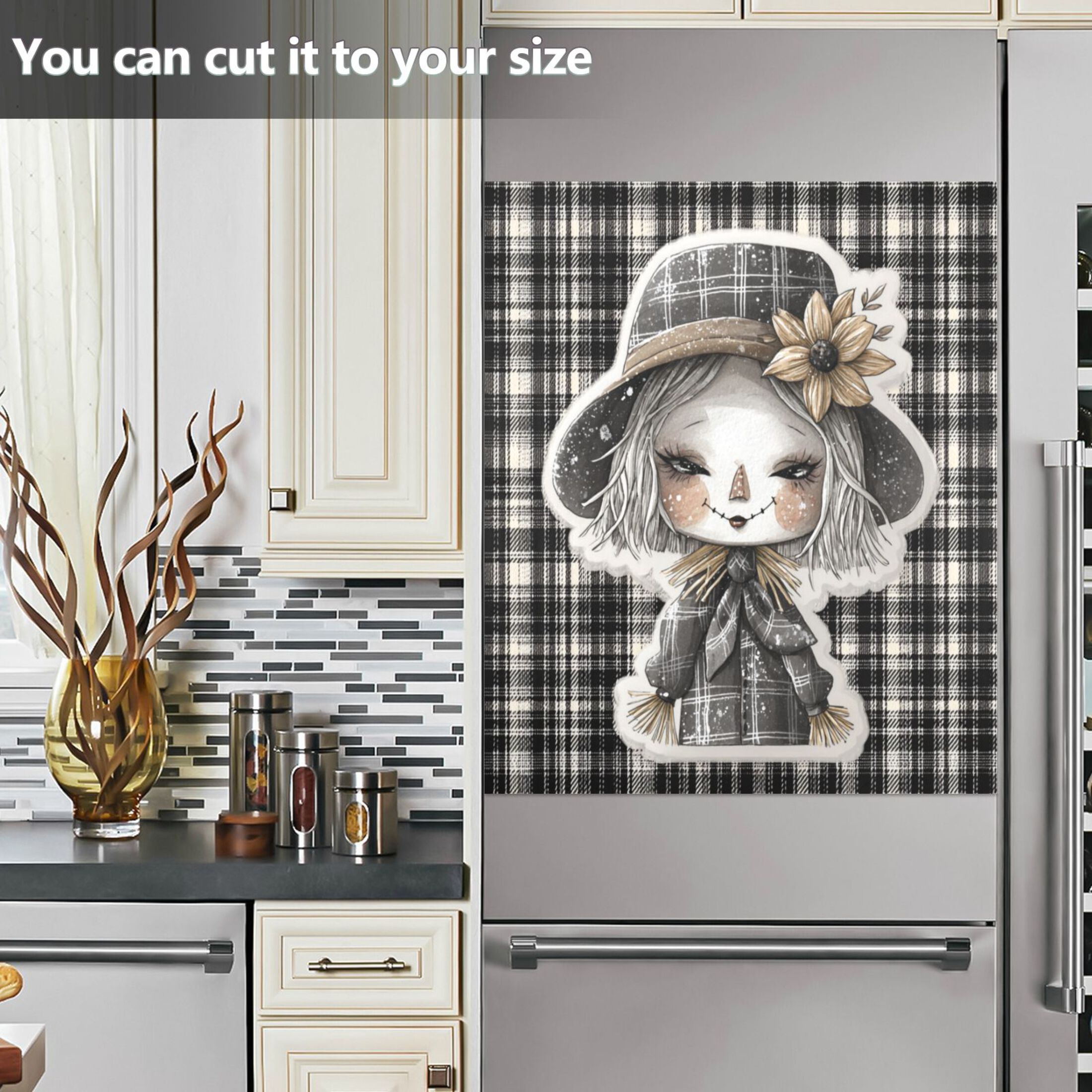 Dishwasher Magnetic Refrigerator Magnet Cover Sticker Home Decorative 23"x26" Dark-themed Straw Doll