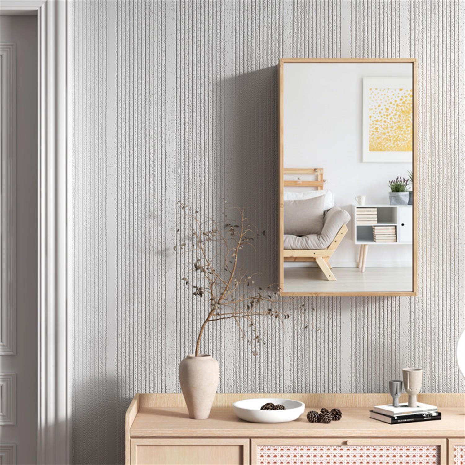 Demi Bonn Bamboo Bathroom Medicine Cabinet with Mirror, Wall Mounted Single Mirror Door Storage Cabinet with 2 Adjustable Shelf for Bathroom Living Room Hallway, Beige