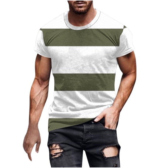 Mens T-Shirts Big & Tall M-5X Plus Size Short Sleeve Crewneck Tees Pullover Slim Stripe Printed Casual Athletic Workout Tshirts Tops